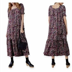 Anthropologie Lisabetta Maxi Printed‎ Dress Size M, paisely print, Wine, NWT